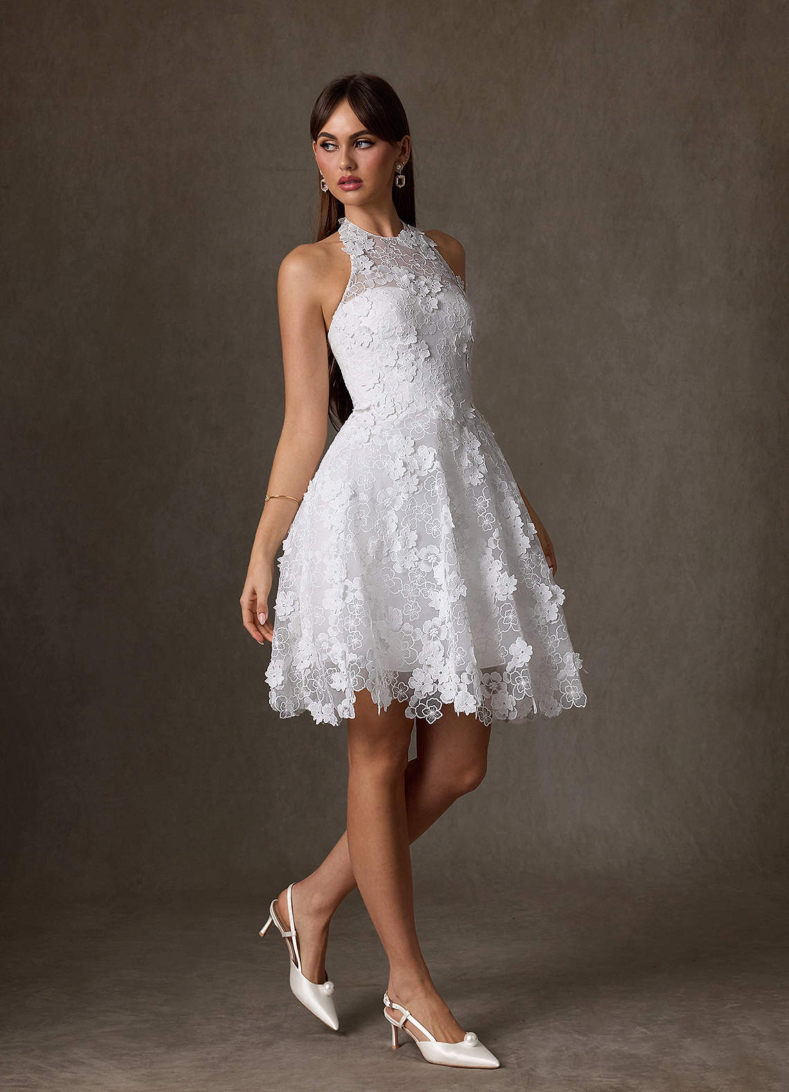 front Satin Pearl Pointed Toe Kitten Heel