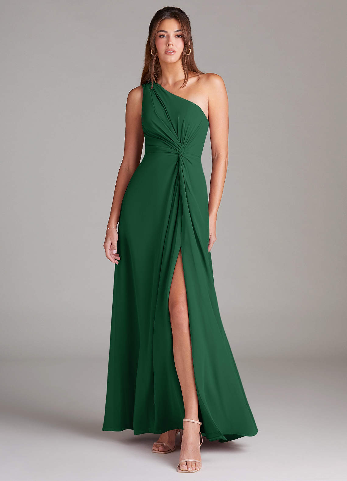 Azazie Brooke Bridesmaid Dresses Dark Green A-Line One Shoulder Chiffon Dress image1