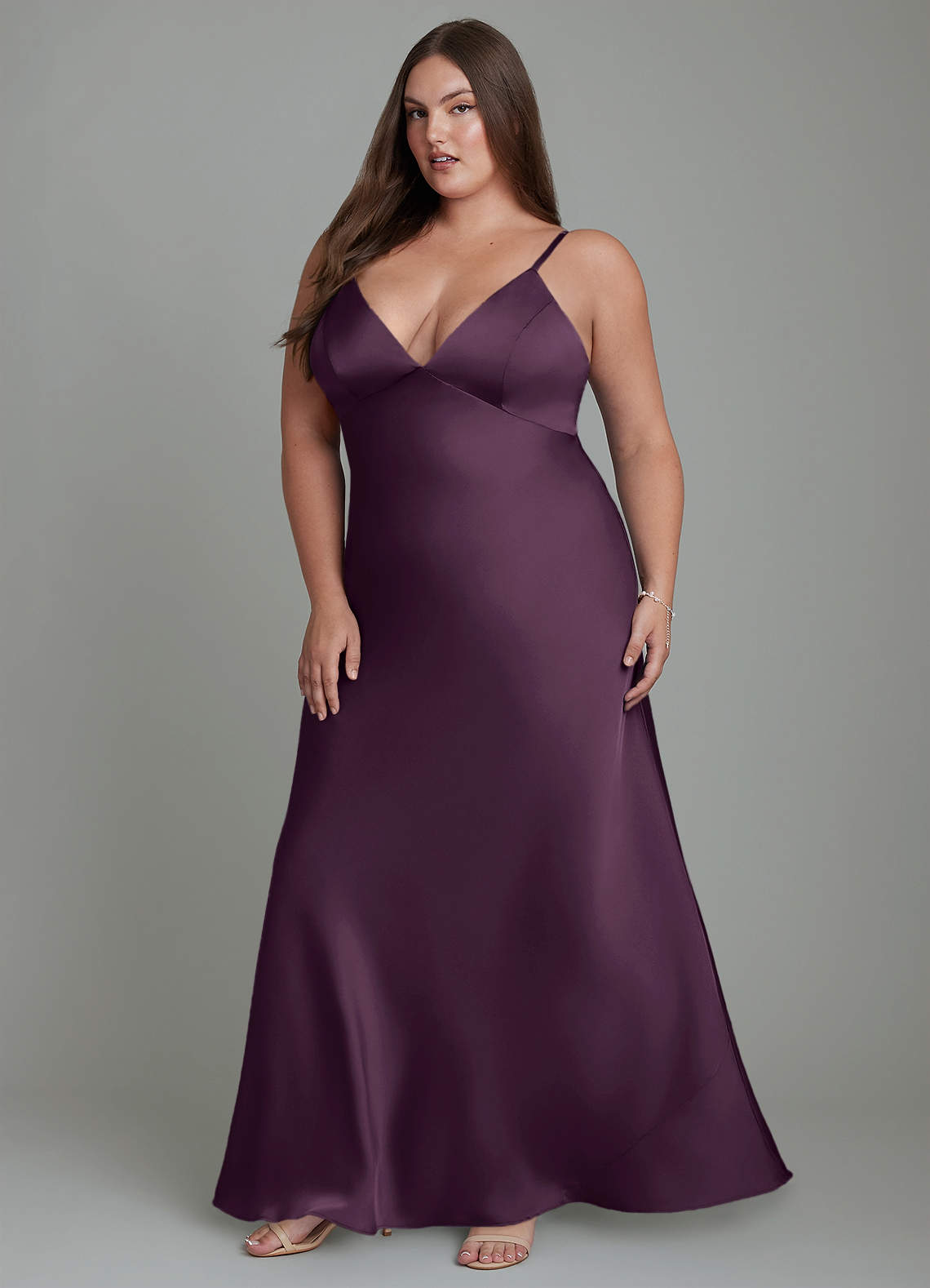 Azazie Stefania Bridesmaid Dresses Plum A-Line Stretch Satin Dress image11