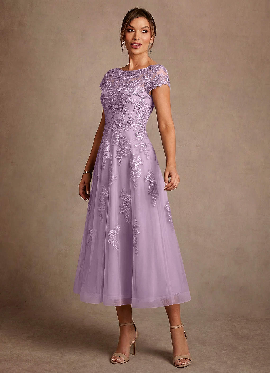 Azazie Jolanda Mother of the Bride Dresses Wisteria A-Line Lace Dress image3