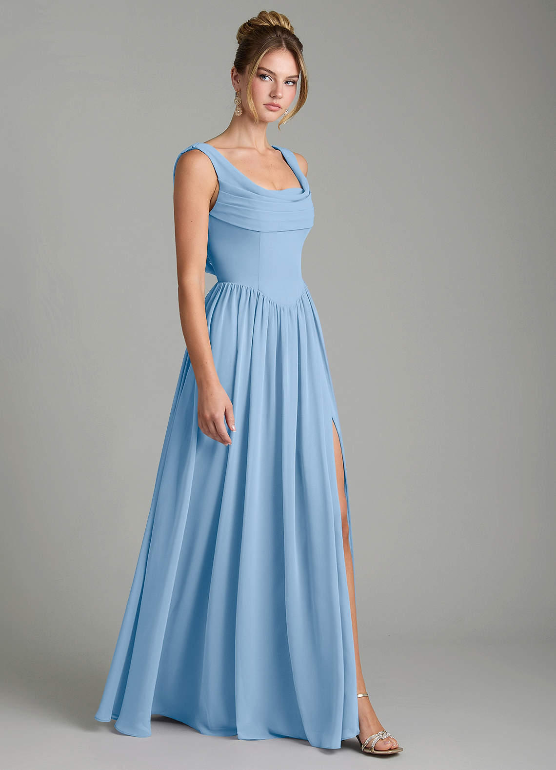 Azazie Novi Bridesmaid Dresses Powder Blue A-Line Pleated Chiffon Dress image2