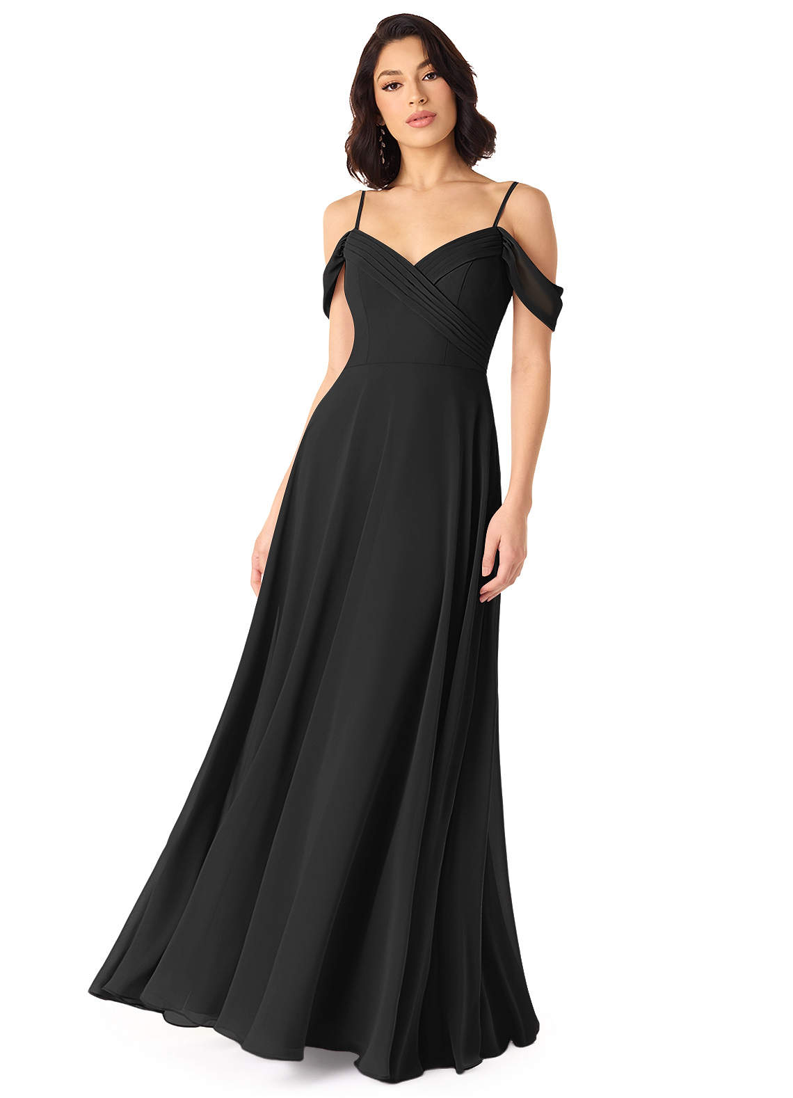Azazie Tancie Bridesmaid Dresses Black A-Line Off the Shoulder Chiffon Convertible Dress image1