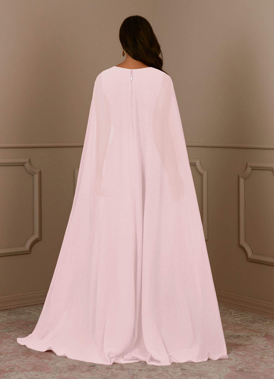 Azazie Isa Mother of the Bride Dresses Blushing Pink A-Line V-Neck Pleated Chiffon Dress image3