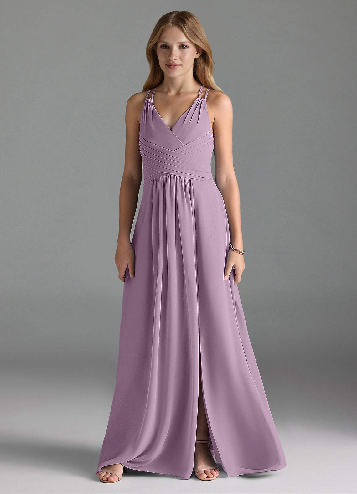 Azazie Farren Junior Wisteria A-Line Pleated Chiffon Dress image1