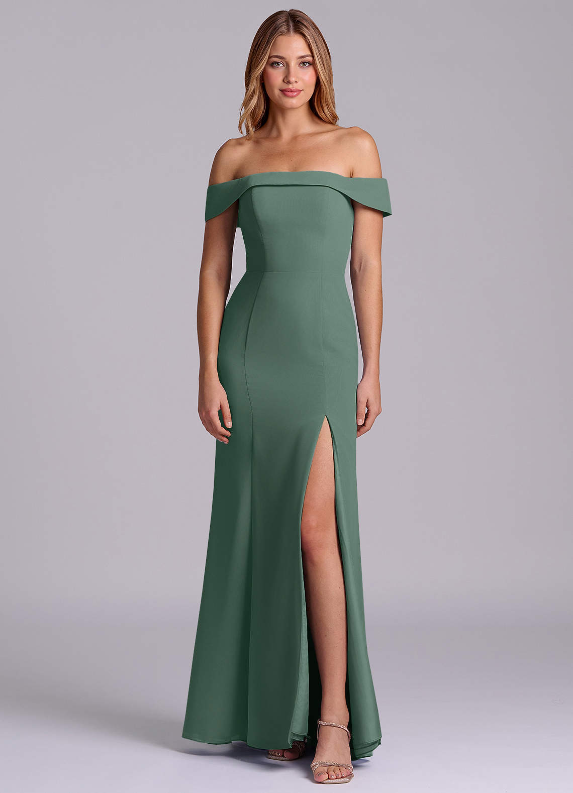 sea moss bridesmaid dresses Wedtrend Women Blue Bridesmaid Dress A Line Spaghetti Straps Lace Up Back  Long Prom Dress with Slit – WEDTREND main image 0