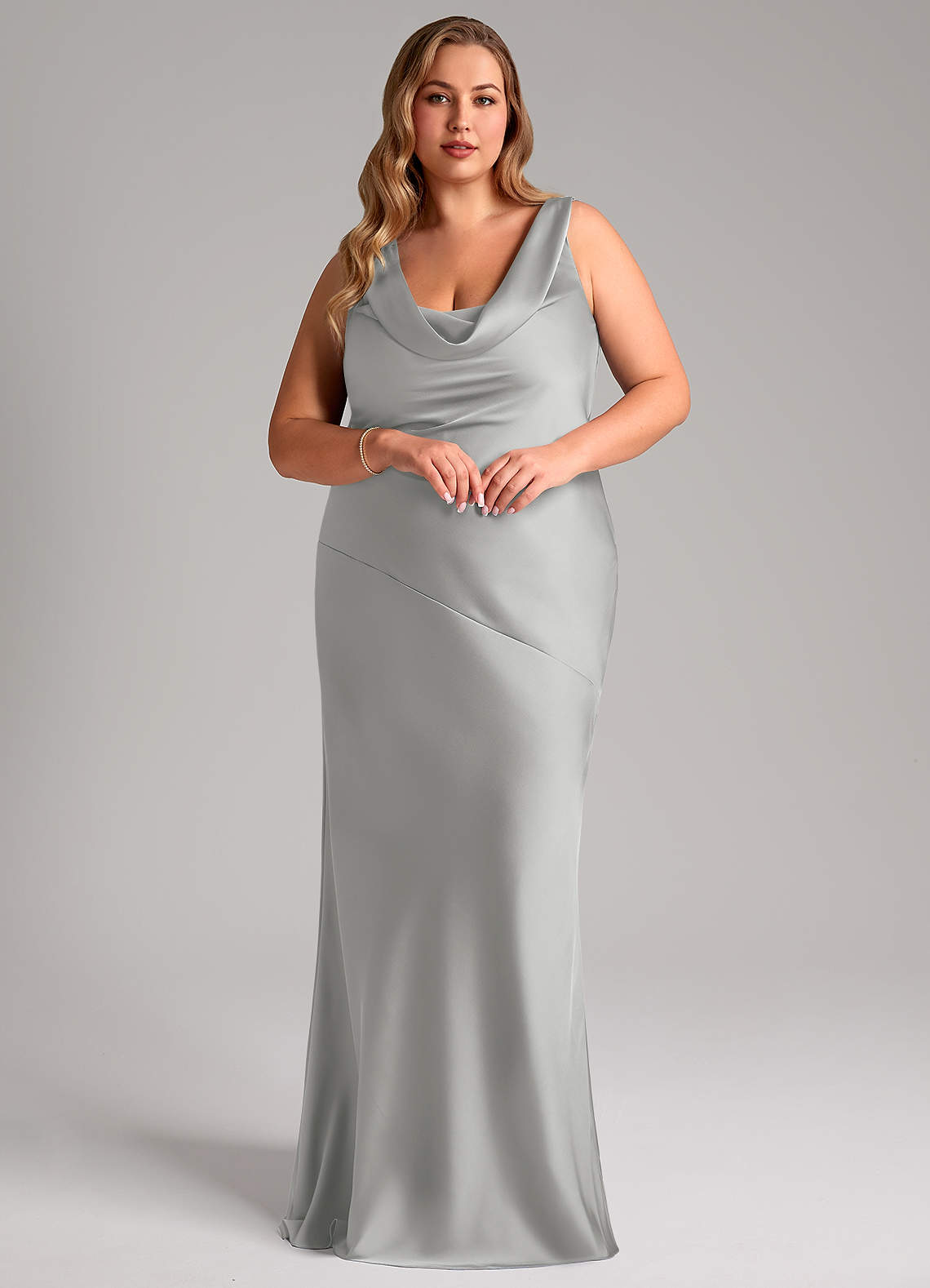 Azazie Rylina Brudtärnklänningar Klä av Sjöjungfru i Stretch Satin Silver image9