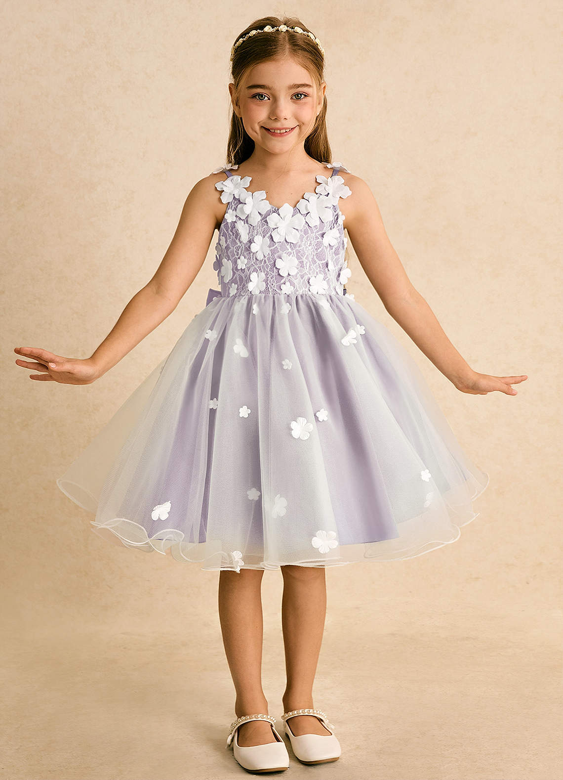 Azazie Junebug Vestidos de florista Vestido Marfim Lilás Fosco de Tule de Vestido de baile com Renda image2
