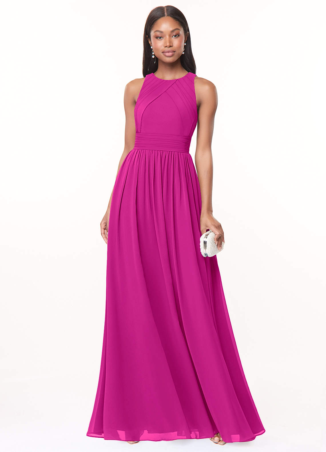 Azazie Harper Bridesmaid Dresses Fuchsia A-Line Pleated Chiffon Dress image1