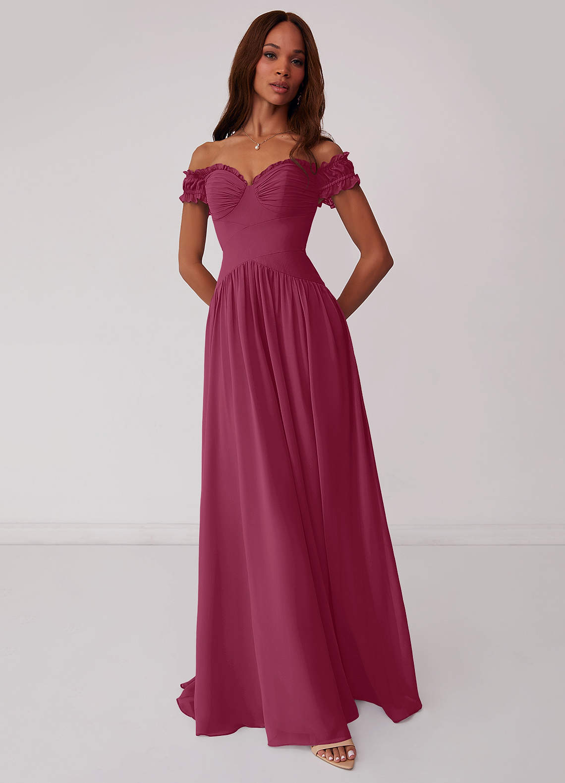Barbie ♥ Azazie Bridesmaid Dresses Mulberry A-Line Off the Shoulder Chiffon Convertible Dress image1