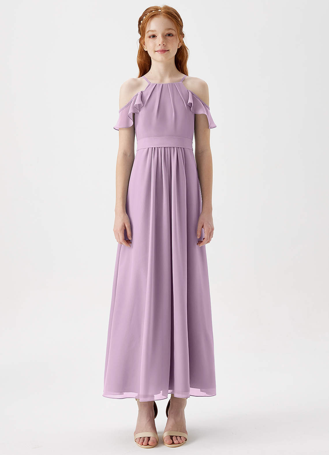 Azazie Chaya Junior Wisteria A-Line Off the Shoulder Chiffon Dress image2