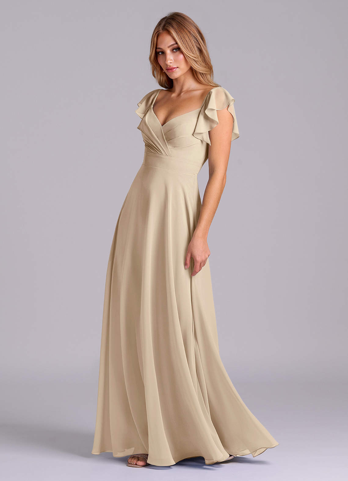 Azazie Leilani Bridesmaid Dresses Champagne A-Line Pleated Chiffon Dress image3
