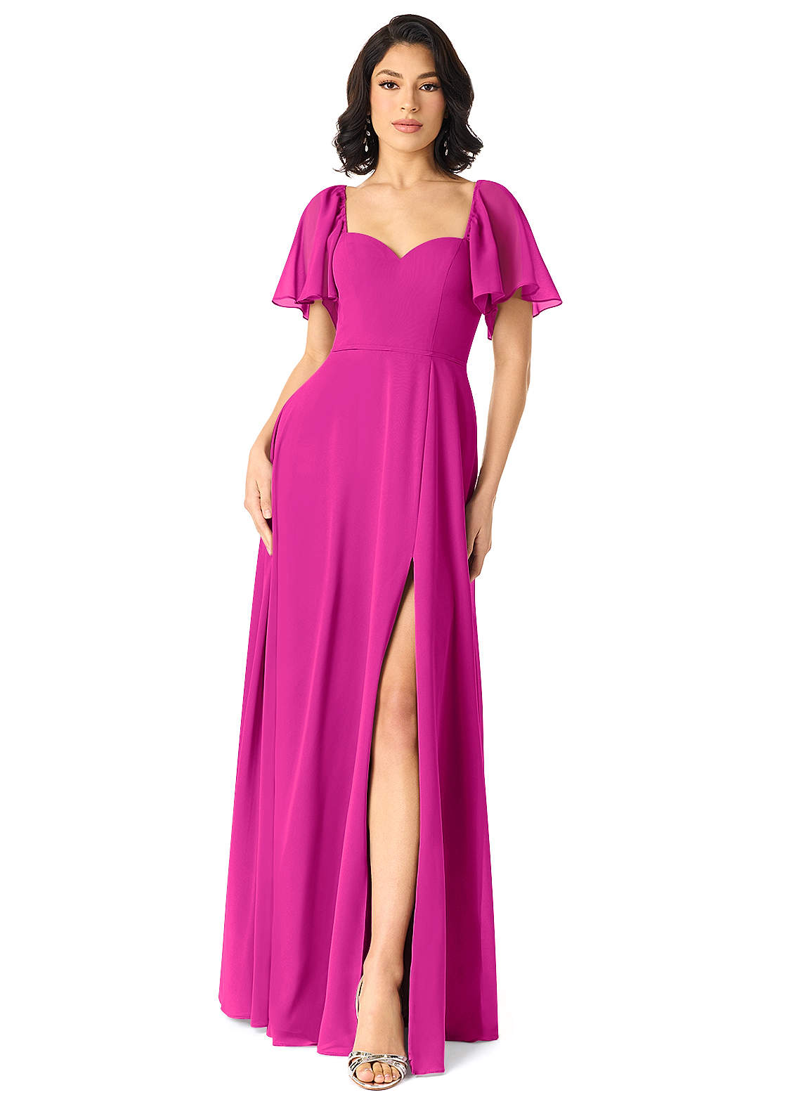 Azazie Chloe Jurken voor bruidsmeisjes Jurk van Chiffon met A-Lijn Sweetheart Halslijn Fuchsia image1