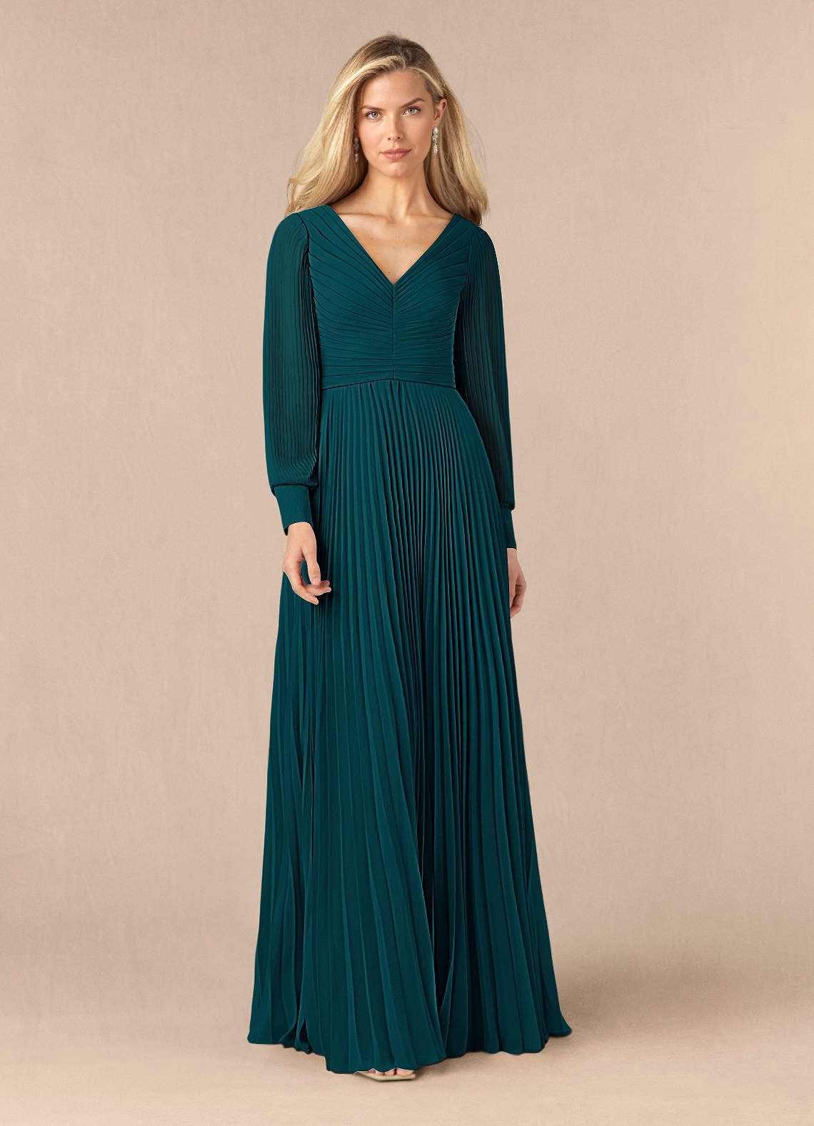 Azazie Zina Abiti per la Madre della Sposa Abito A-Line in Chiffon Plissettato Pino image1