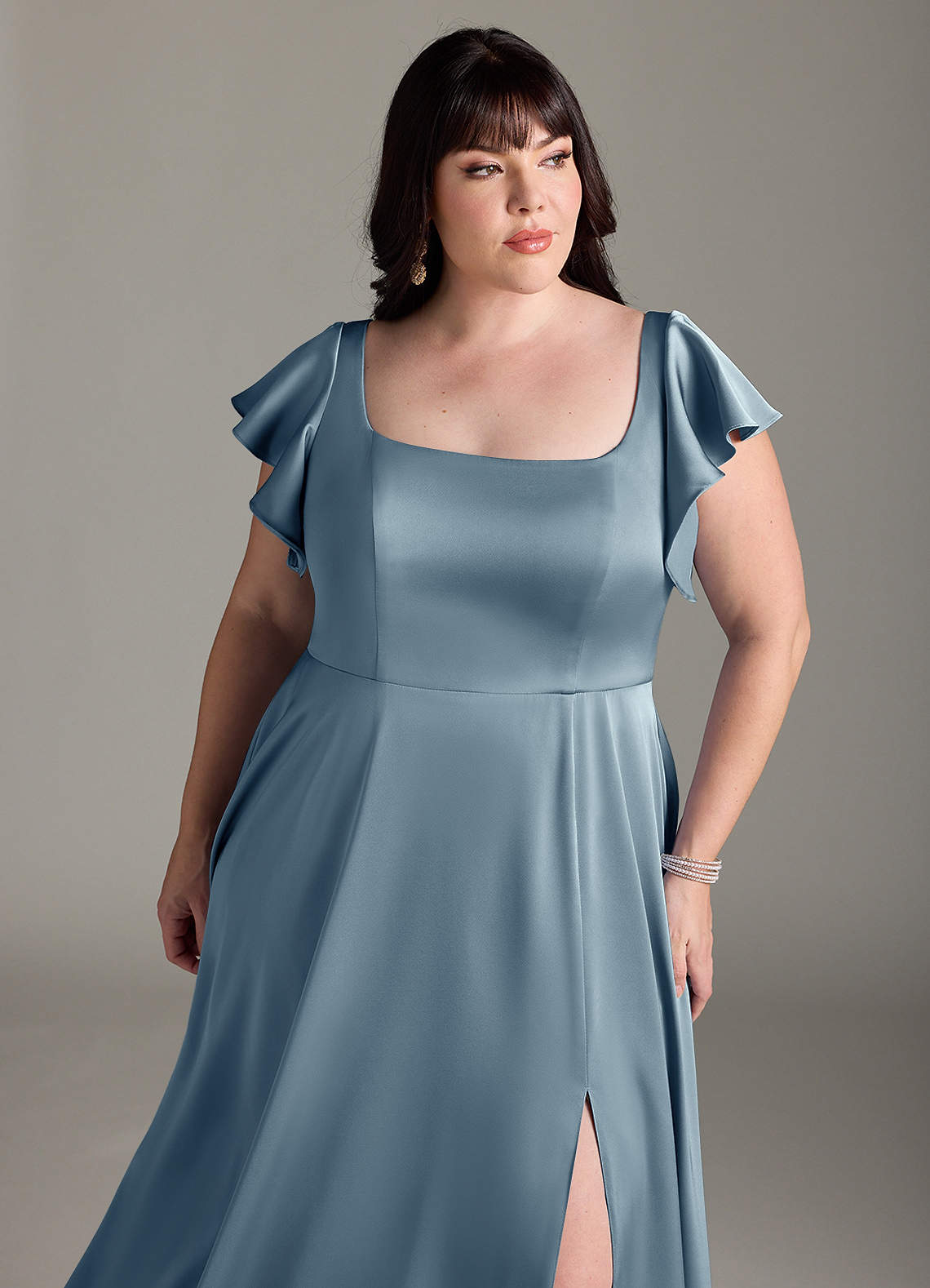 Azazie Bondi Bridesmaid Dresses Dusty Blue A-Line Bow Stretch Satin Dress image10