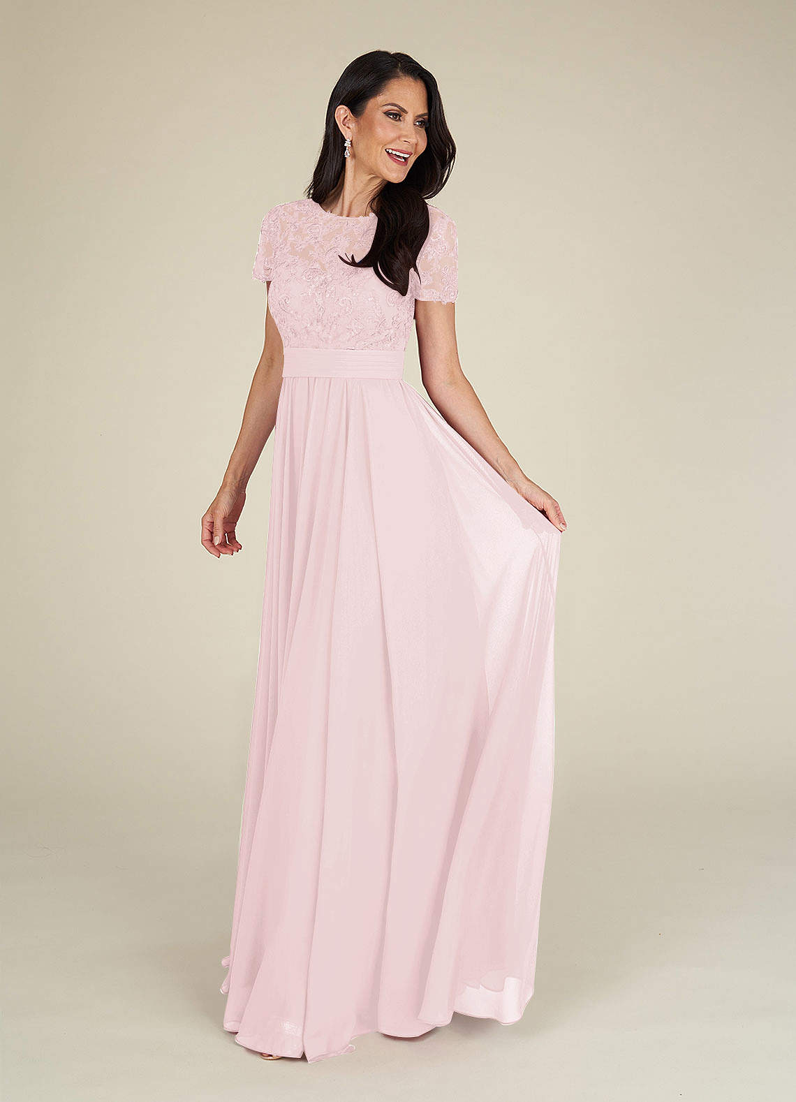 Azazie Annette Mother of the Bride Dresses Blushing Pink A-Line Lace Chiffon Dress image1