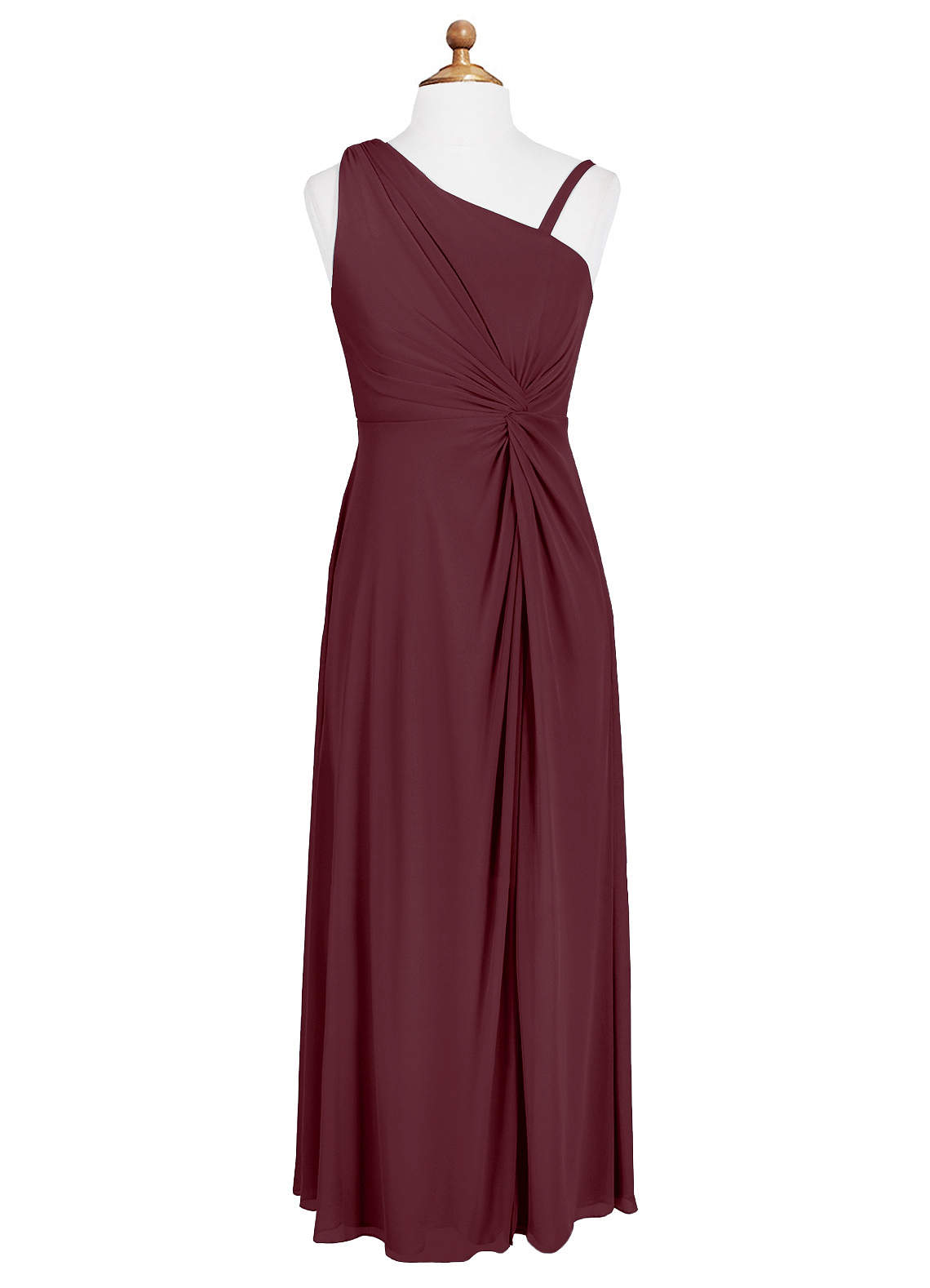 Azazie Brooke Junior Cabernet A-Line Pleated Mesh Dress image4
