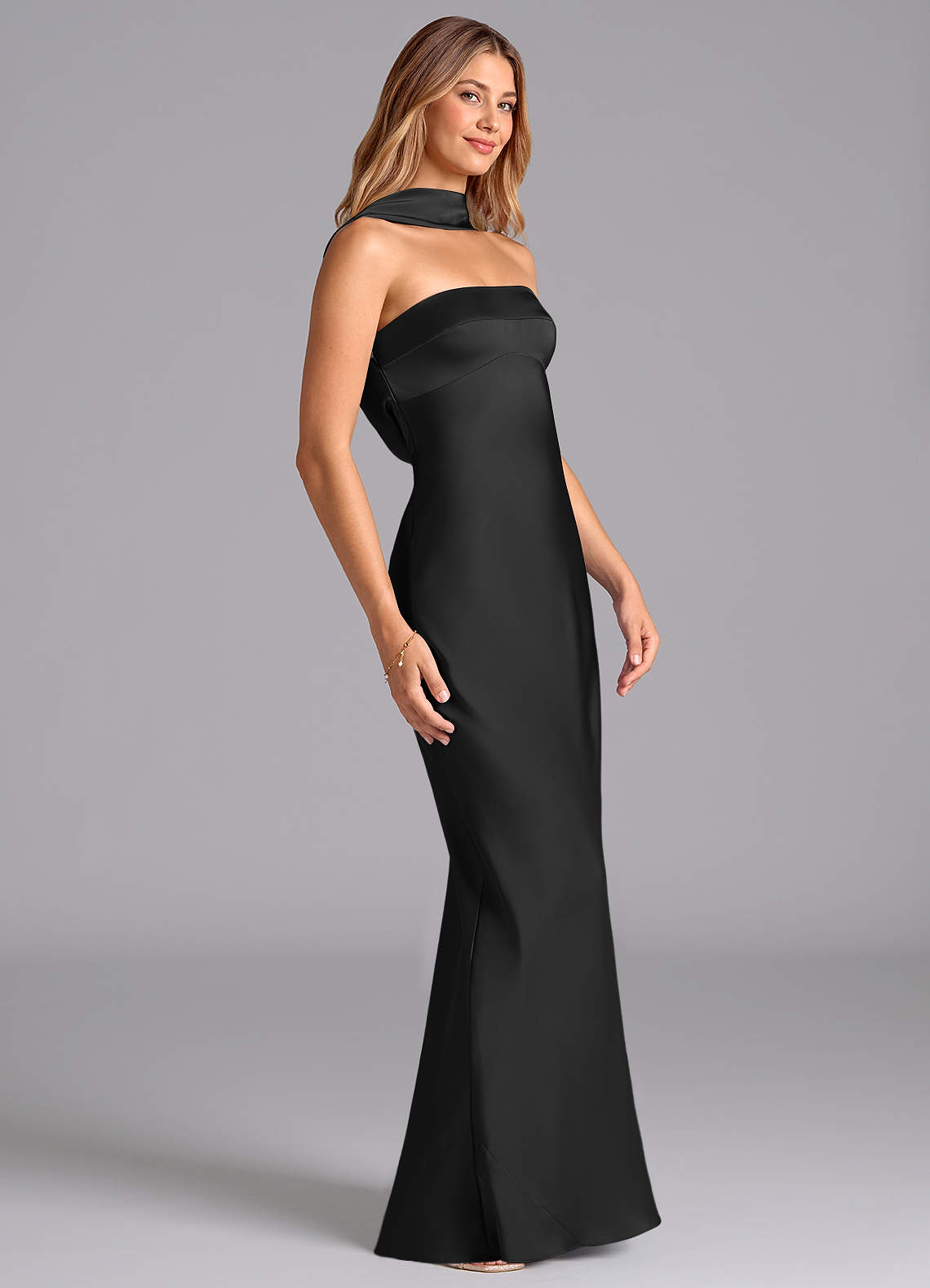 Azazie Lusinda Black Stretch Satin Bridesmaid Dresses | Azazie