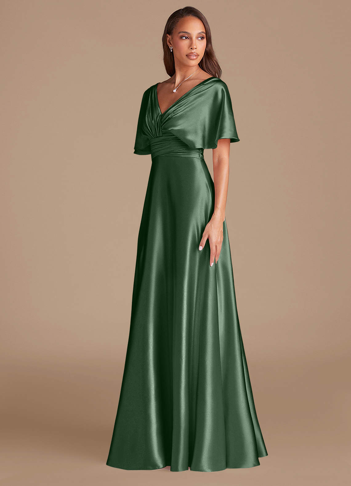 Azazie Pamela Brudtärnklänningar Klä av A-Linje i Metallisk satin Plisserad Eukalyptus image3