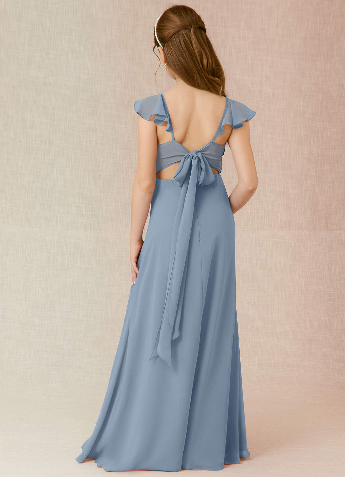 Azazie Everett Junior Vestido de Azul Polvoriento de Gasa de Corte En A image1