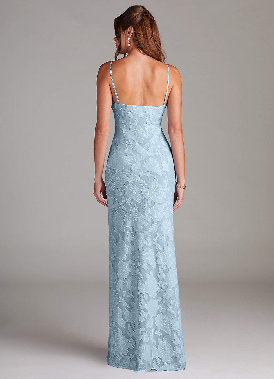 Azazie Tianna Bridesmaid Dresses Sky Blue Sheath Lace Floral Burnout Dress image1