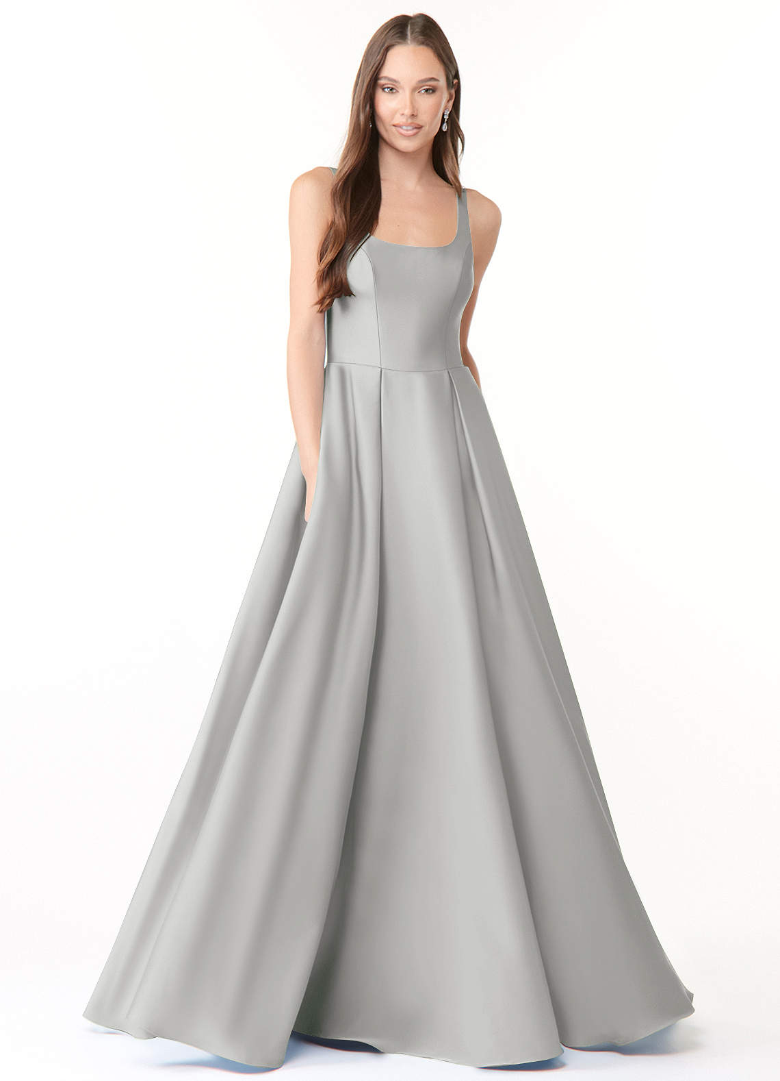 Azazie Neve Bridesmaid Dresses Silver Ball-Gown with Pockets Stretch Satin Dress image1