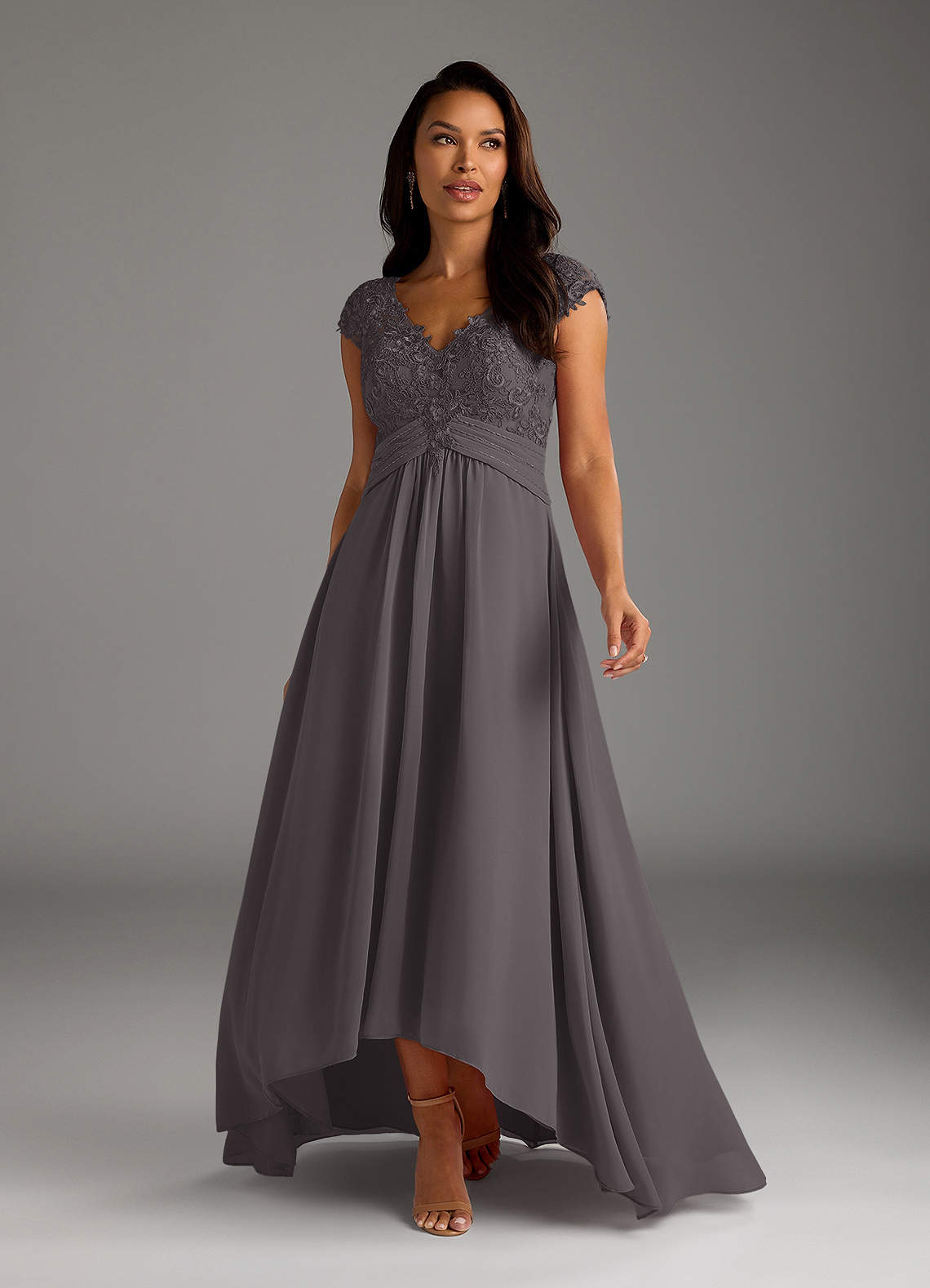 Grey lace orders mother of the bride dress