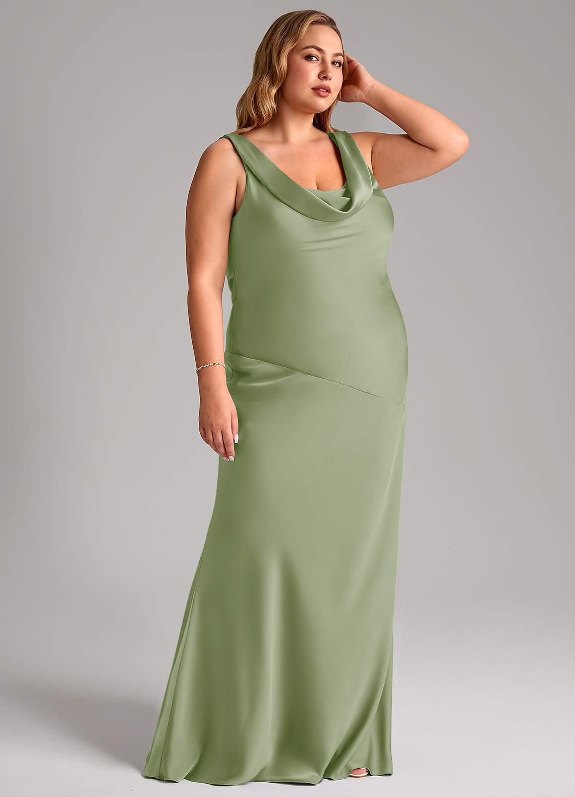 Azazie Rylina Bridesmaid Dresses Dusty Sage Mermaid Stretch Satin Dress image9