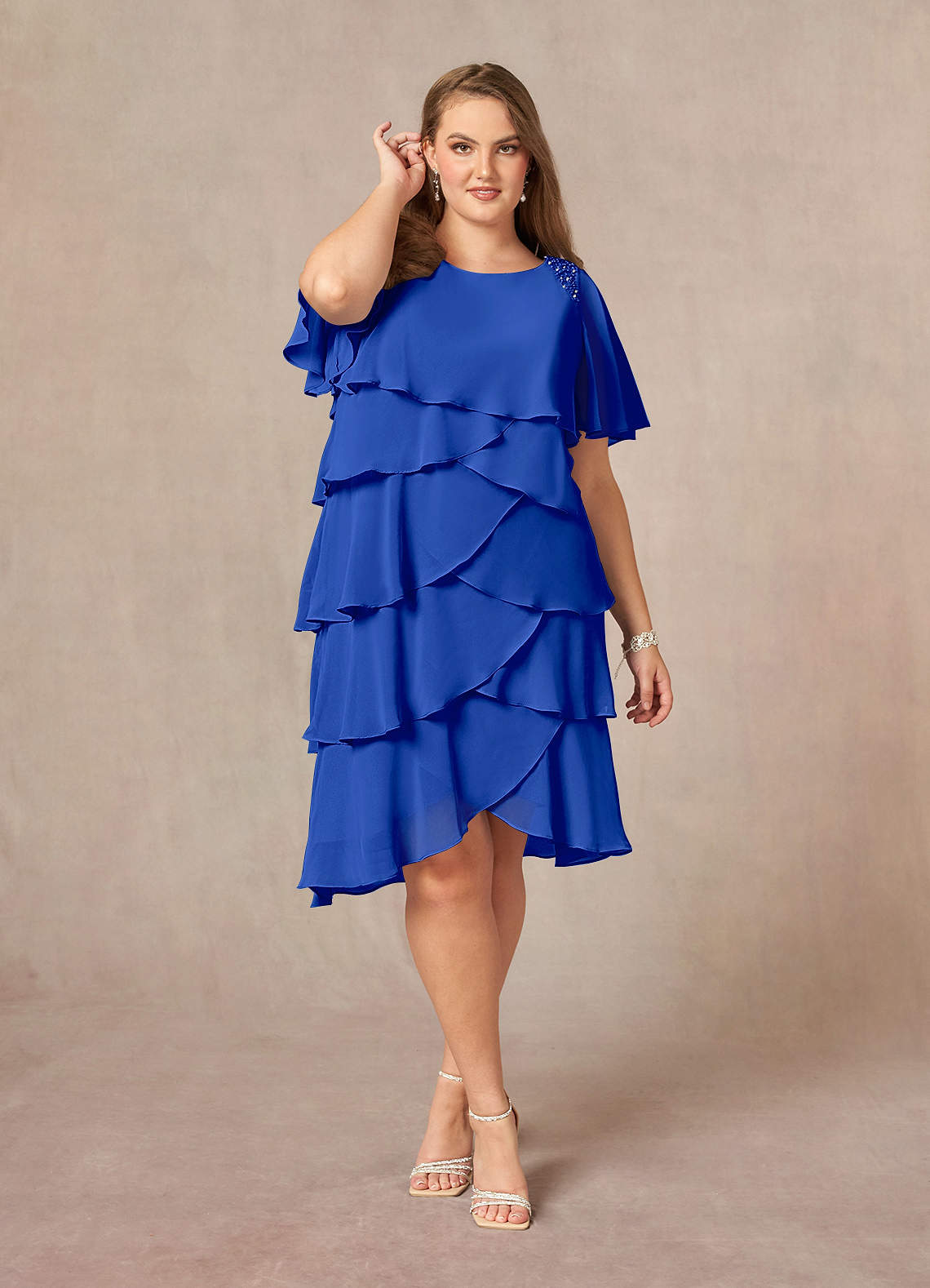 Azazie Rita Mother of the Bride Dresses Royal Blue A-Line Scoop Beaded Chiffon Dress image1