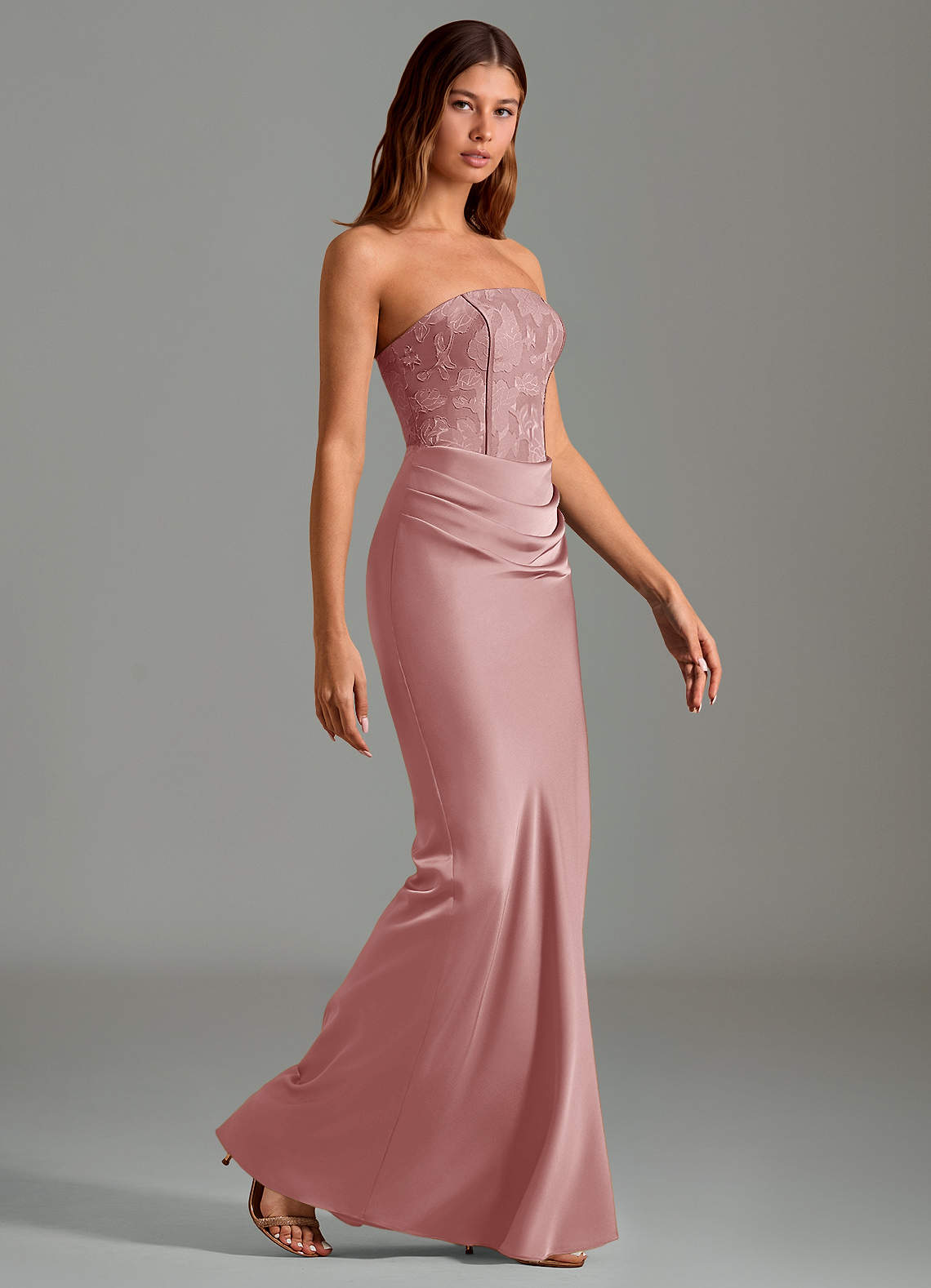 Azazie Emilia Brautjungfernkleider Meerjungfrau-Linie Schulterfrei Stretch-Satin Kleid Altrosa image2