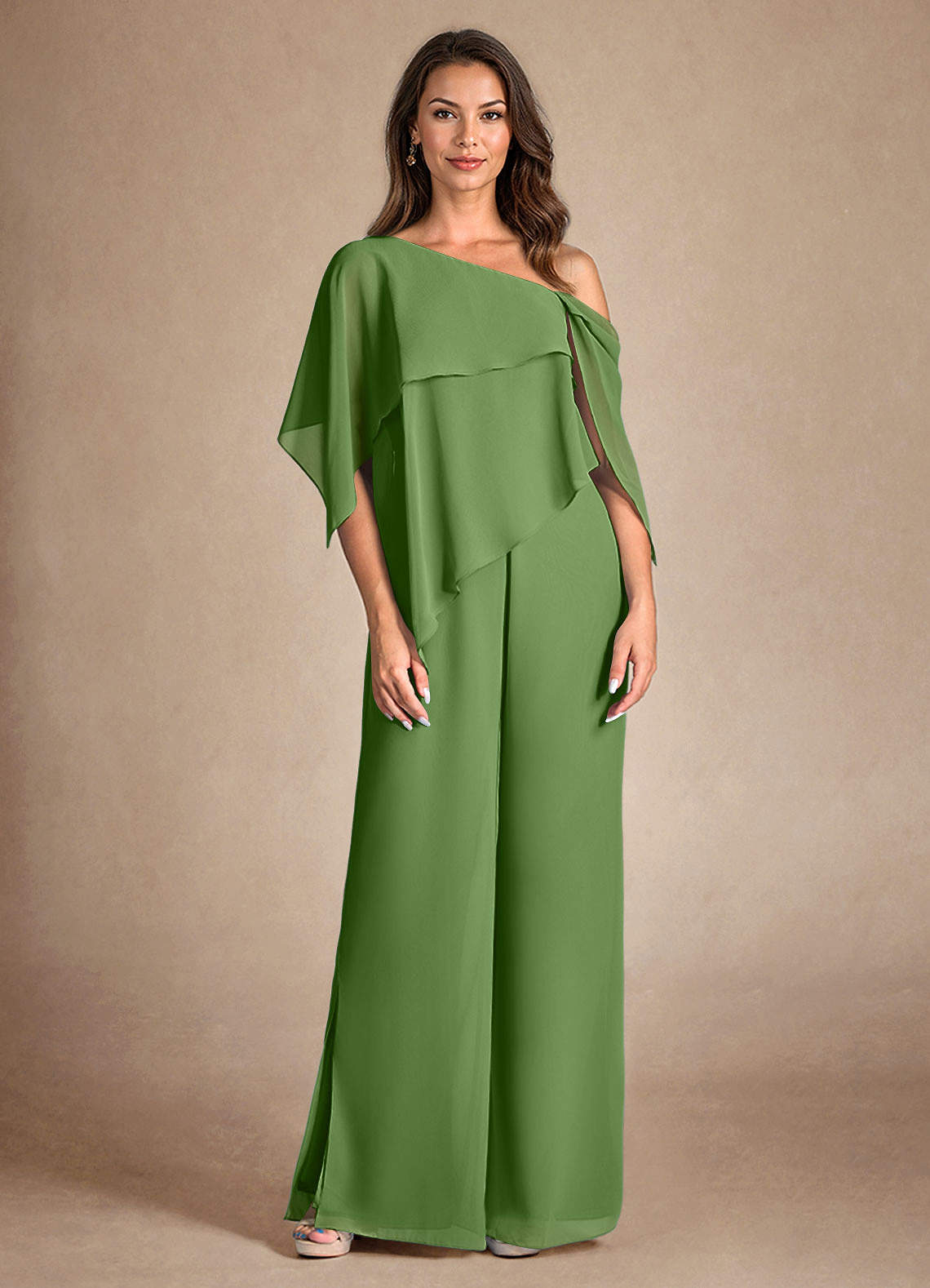 Azazie Halima Moeder van de bruid jurken Broekpak Jurk van Chiffon Zijsplit Basilicum image4