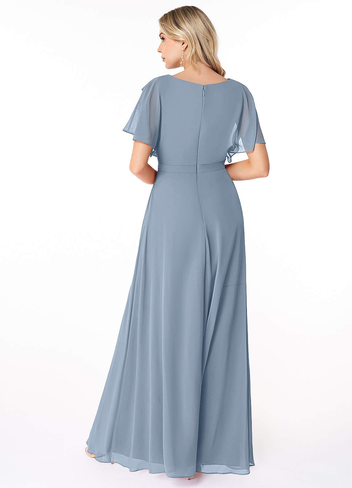 Azazie Aaliyah Modest Bridesmaid Dresses A-Line Scoop Pleated Chiffon Floor-Length Dress image1