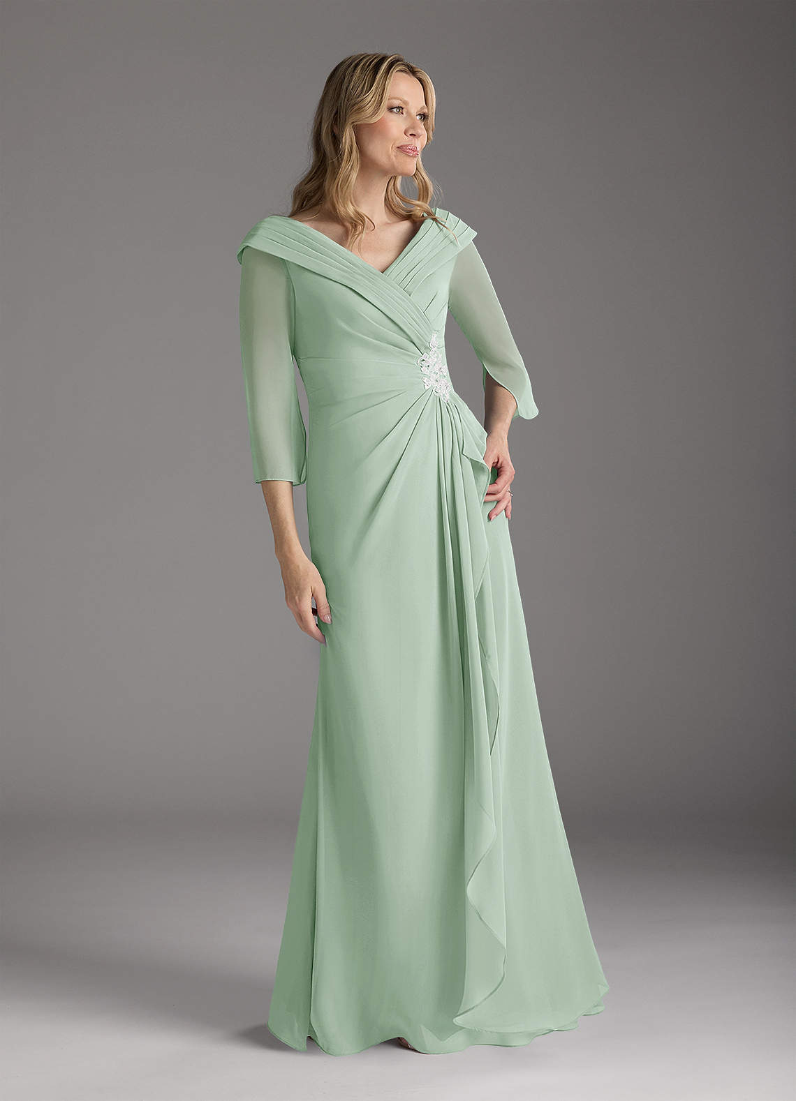 Azazie Jaycee Mother of the Bride Dresses Agave A-Line Chiffon Dress image1