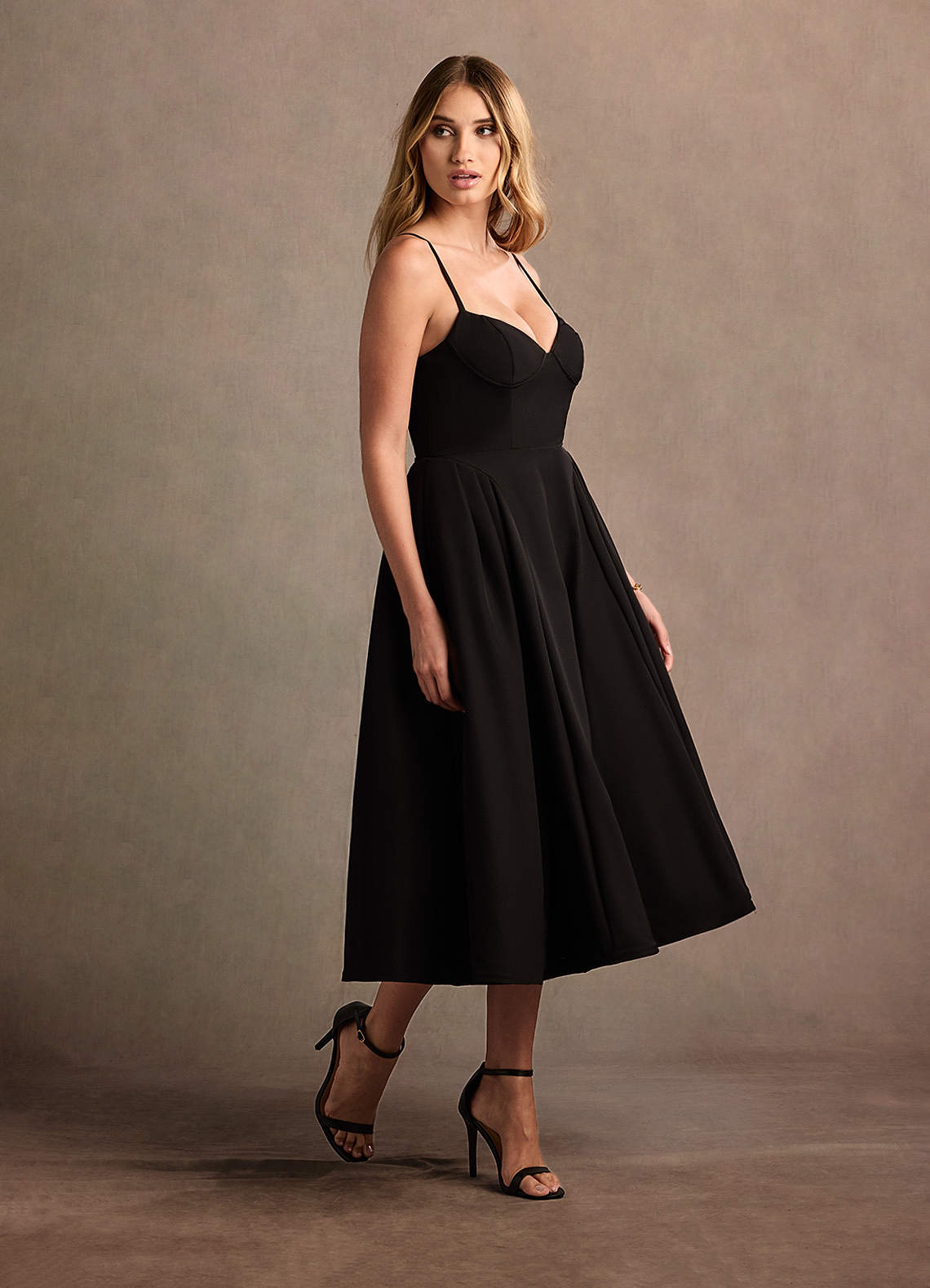 Doris Black Strappy Midi Dress | Azazie