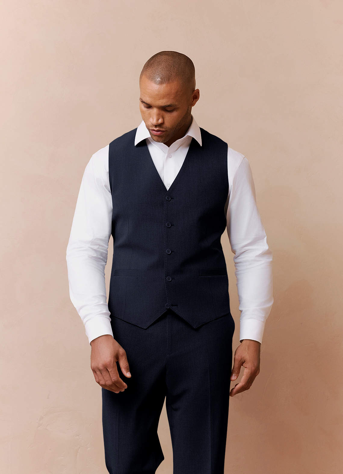 front Savile Navy Blue Wool Blend Suit Vest