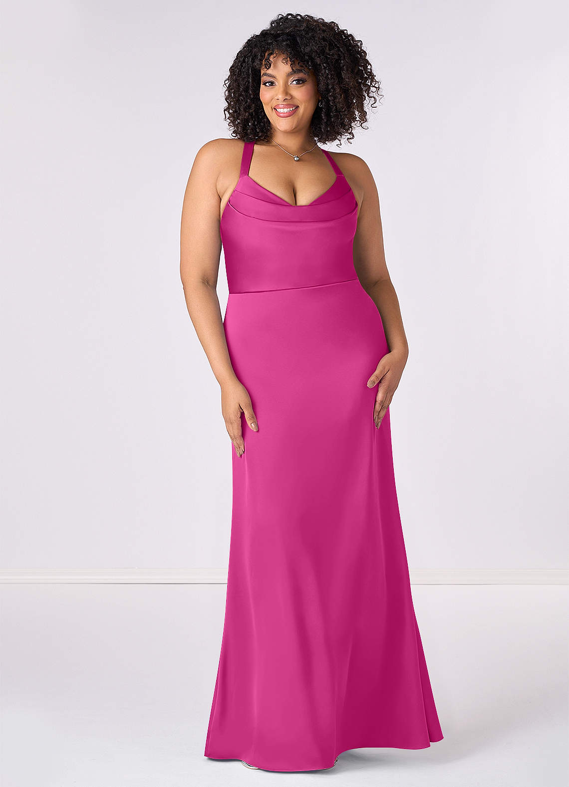 Barbie ♥ Azazie Final Sale Fuchsia Mermaid Pleated Stretch Satin Dress image1