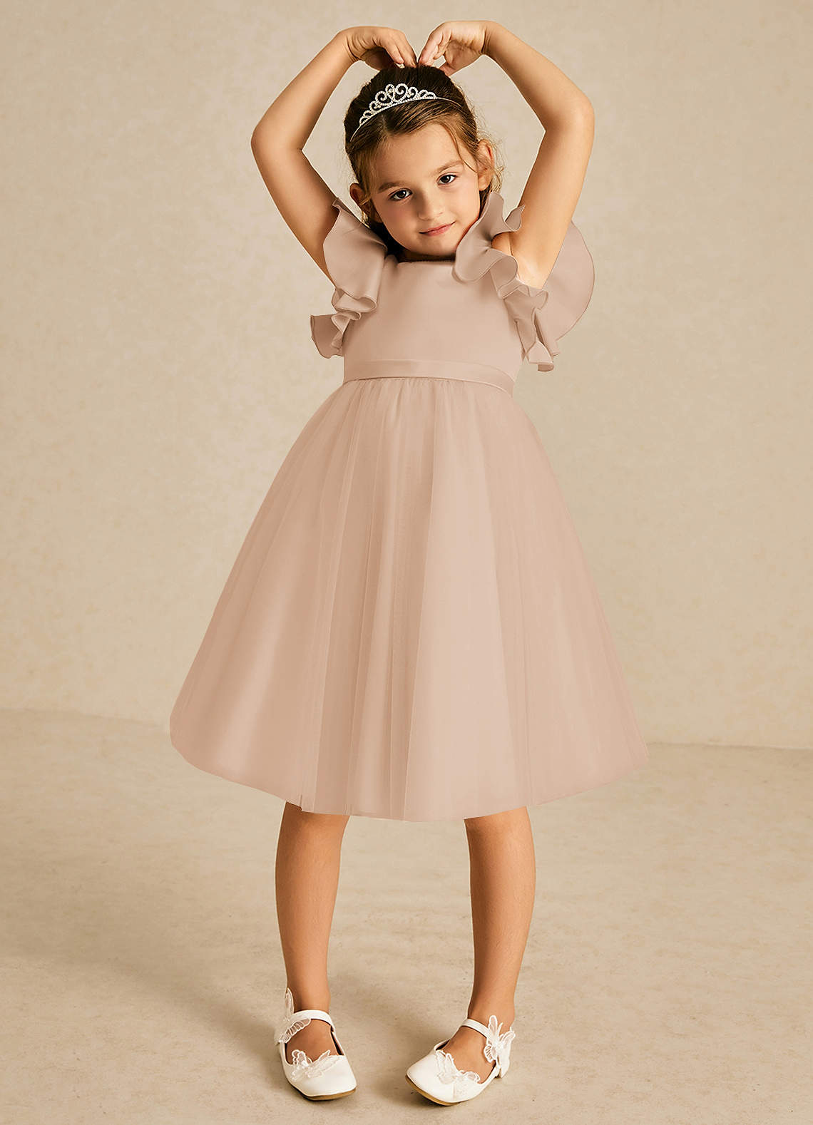 Azazie Kaeya Flower Girl Dresses English Rose A-Line Bow Tulle Dress image2