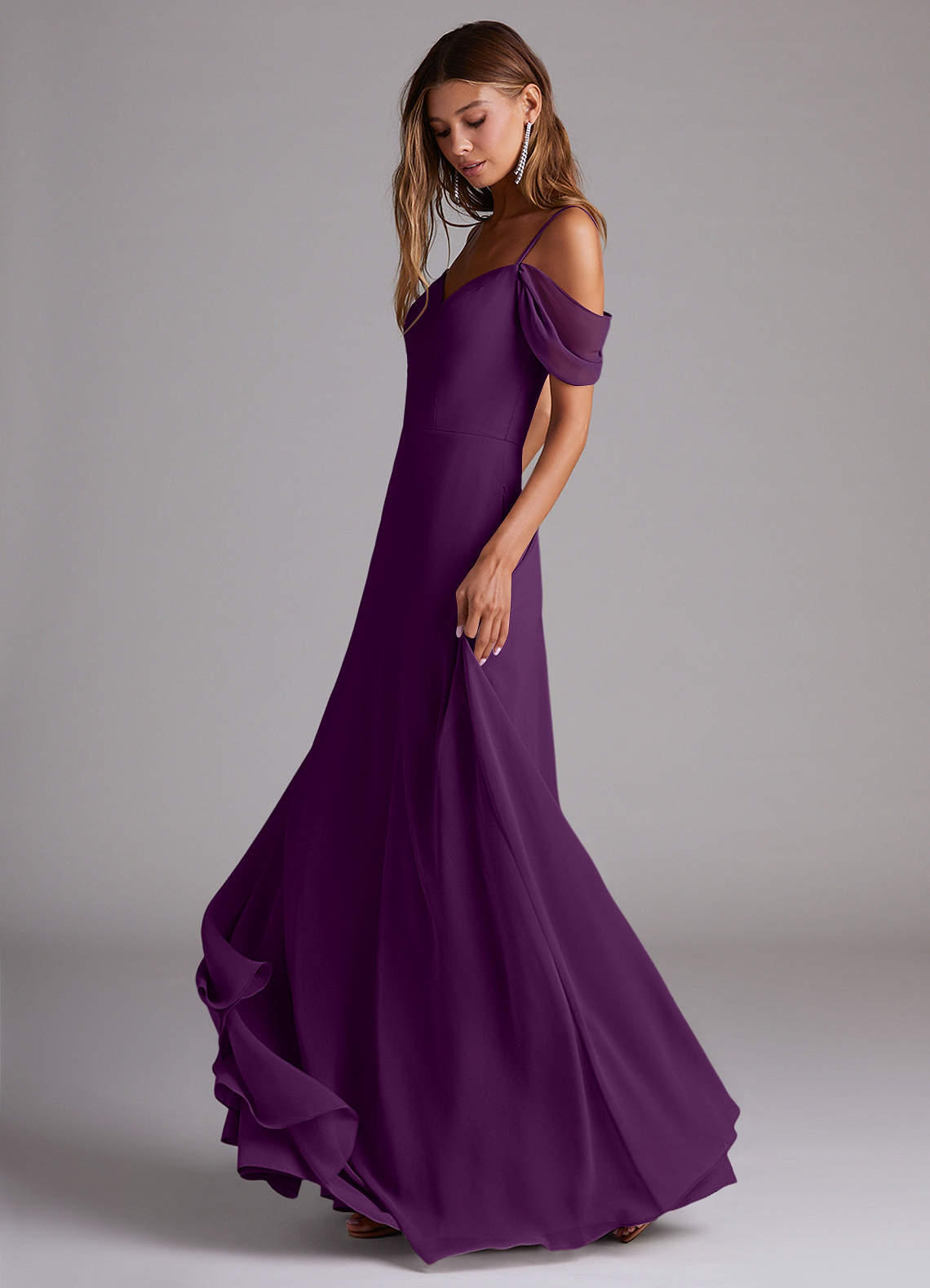 Azazie A-Line/Princess Off The Shoulder Floor-Length Chiffon Bridesmaid Dresses - Grape