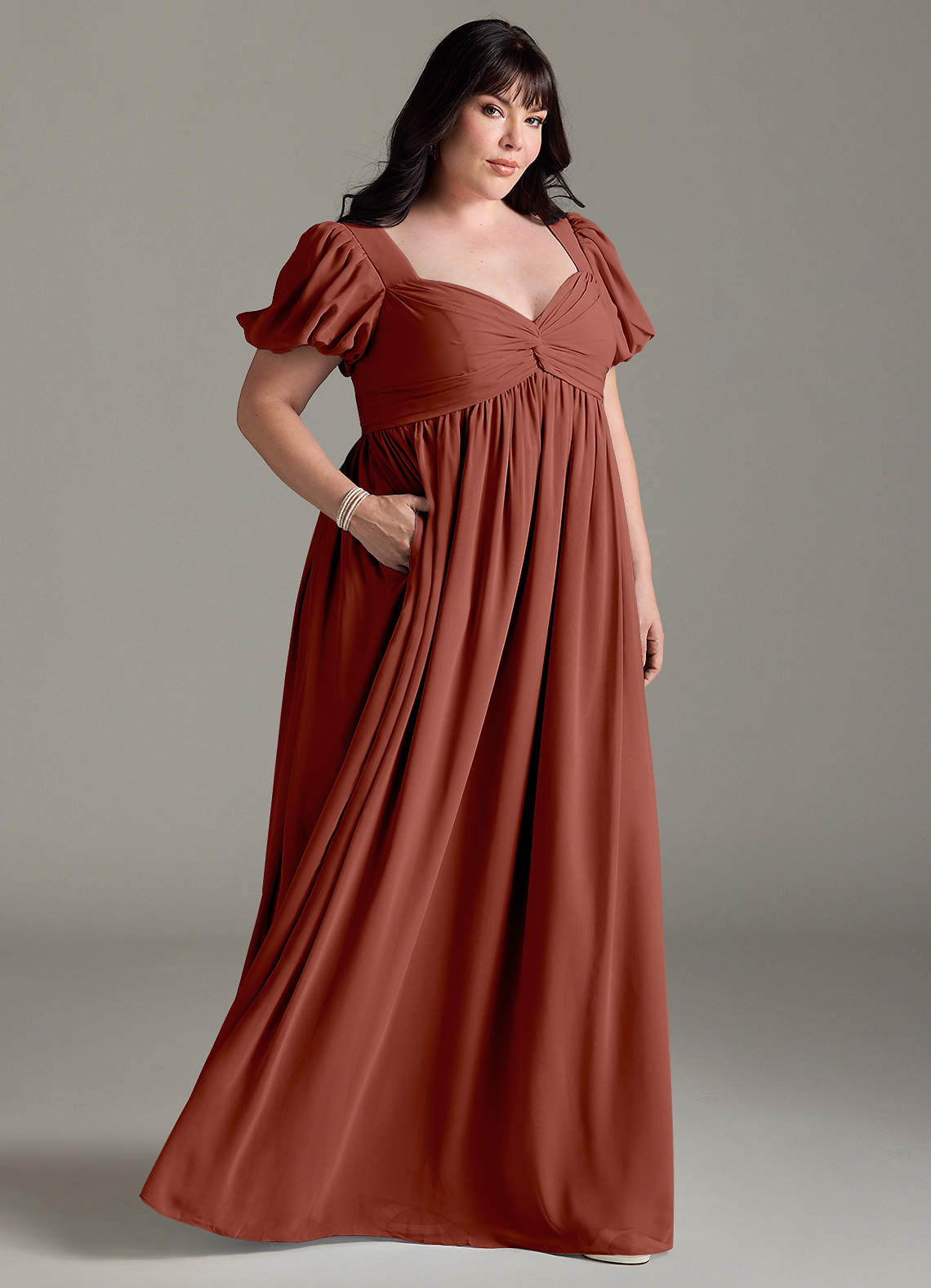 Azazie Madisynn Probar vestidos en casa Vestido de Lazo Hasta el suelo Gasa image6