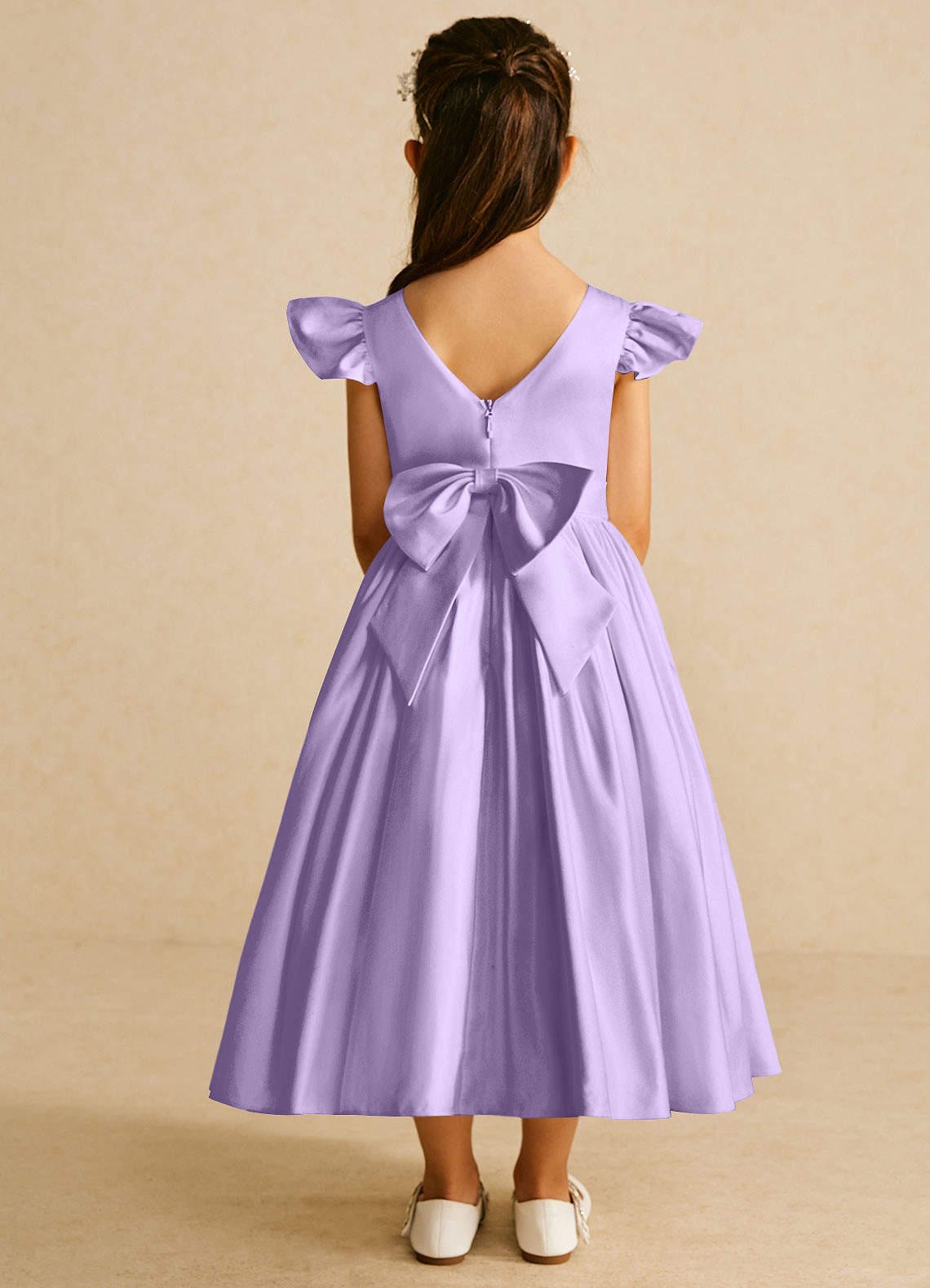 Azazie Violeta Lilac Ball-Gown Bow Matte Satin Dress Azazie CA