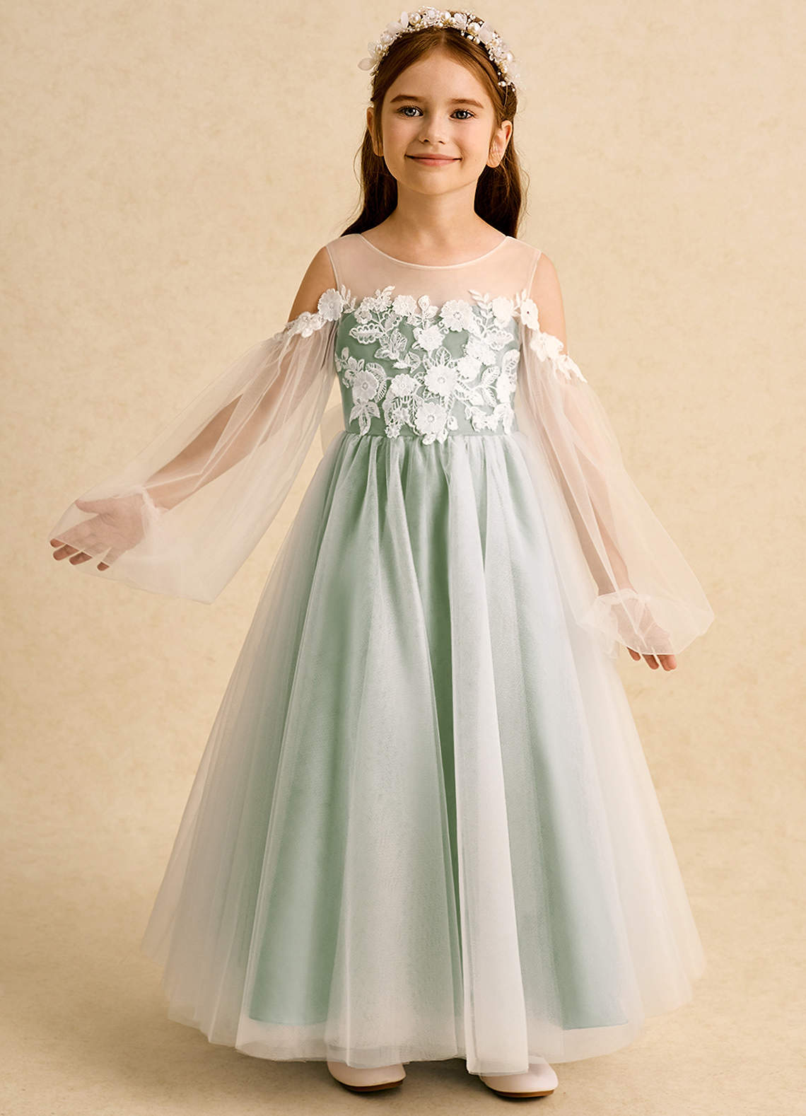 Azazie Zimi Flower Girl Klänningar Klänning Balklänning i Tyll Hjärtformad urringning image1
