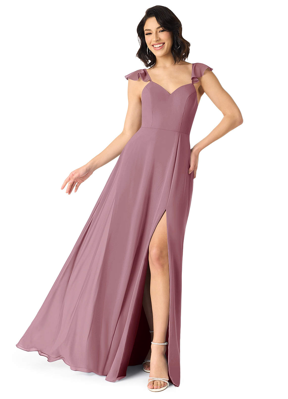Azazie Everett Bridesmaid Dresses Vintage Mauve A-Line V-neck Ruched Chiffon Dress image1