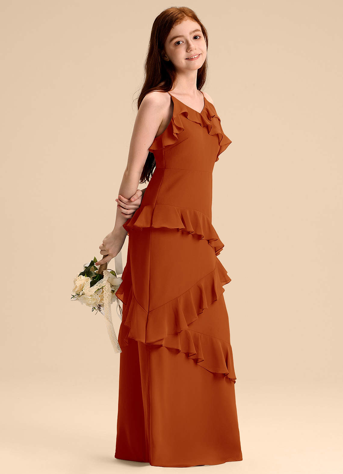 Azazie Evara Junior Paprika A-Line Chiffon Dress image1