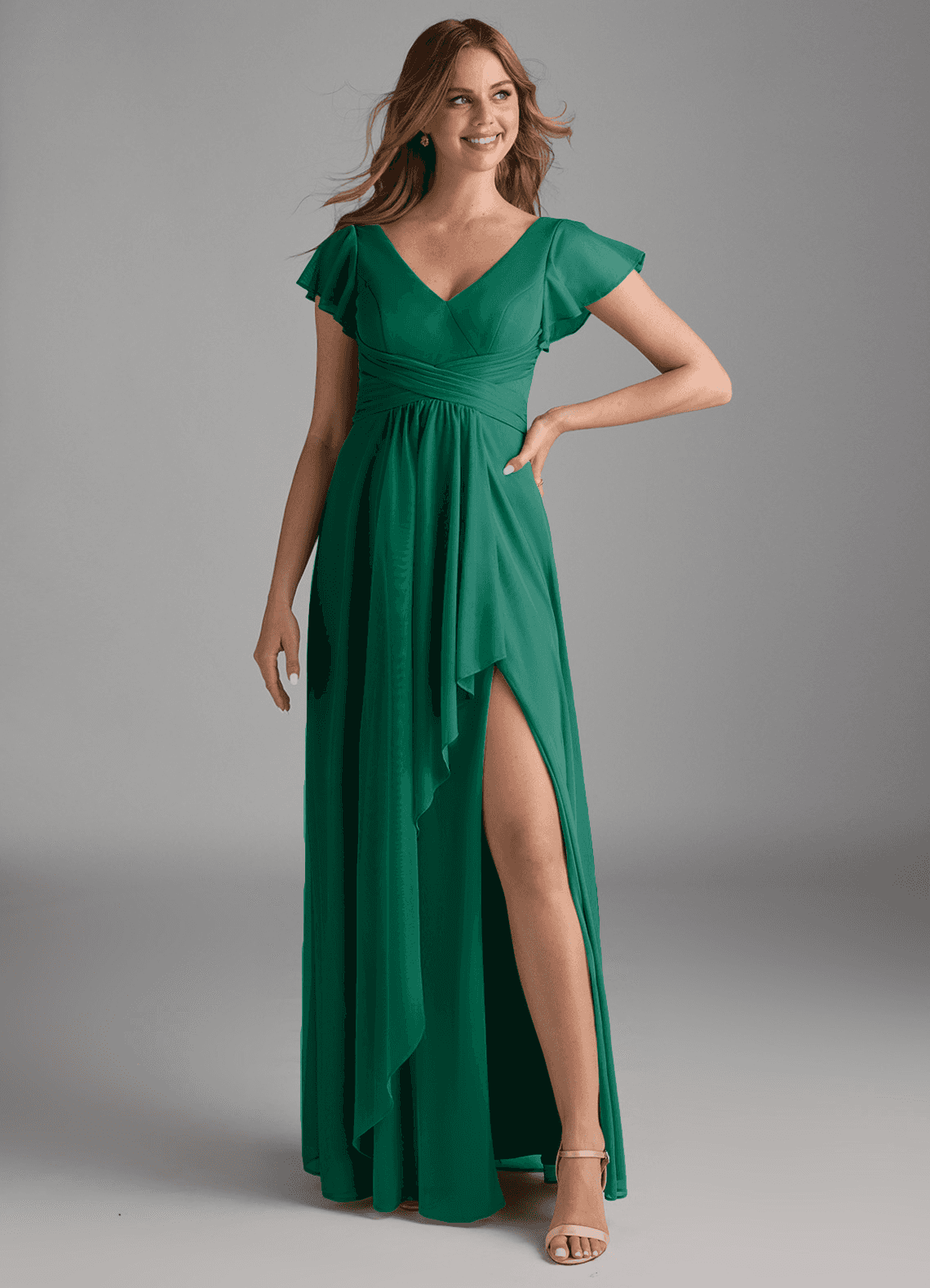 Azazie Omari Brautjungfernkleider A-Linie Gittergewebe Kleid Smaragd image1