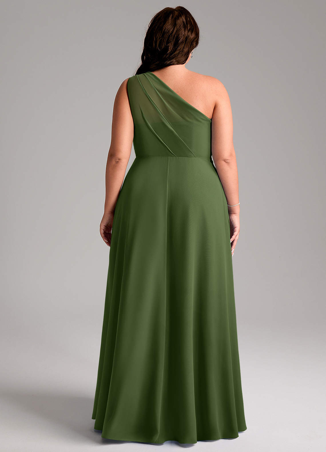 Azazie Phaedra Bridesmaid Dresses Olive A-Line One Shoulder Chiffon Dress image7