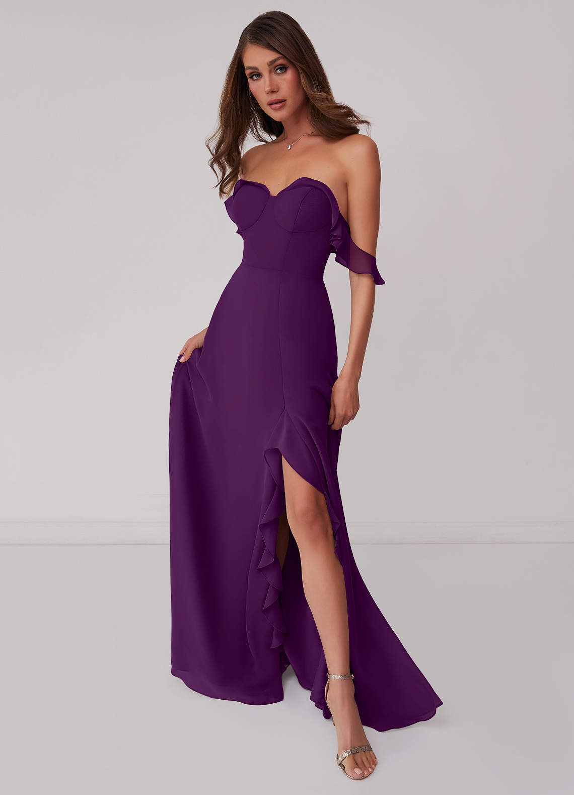 Barbie ♥ Azazie Bridesmaid Dresses Grape A-Line Off the Shoulder Chiffon Convertible Dress image1