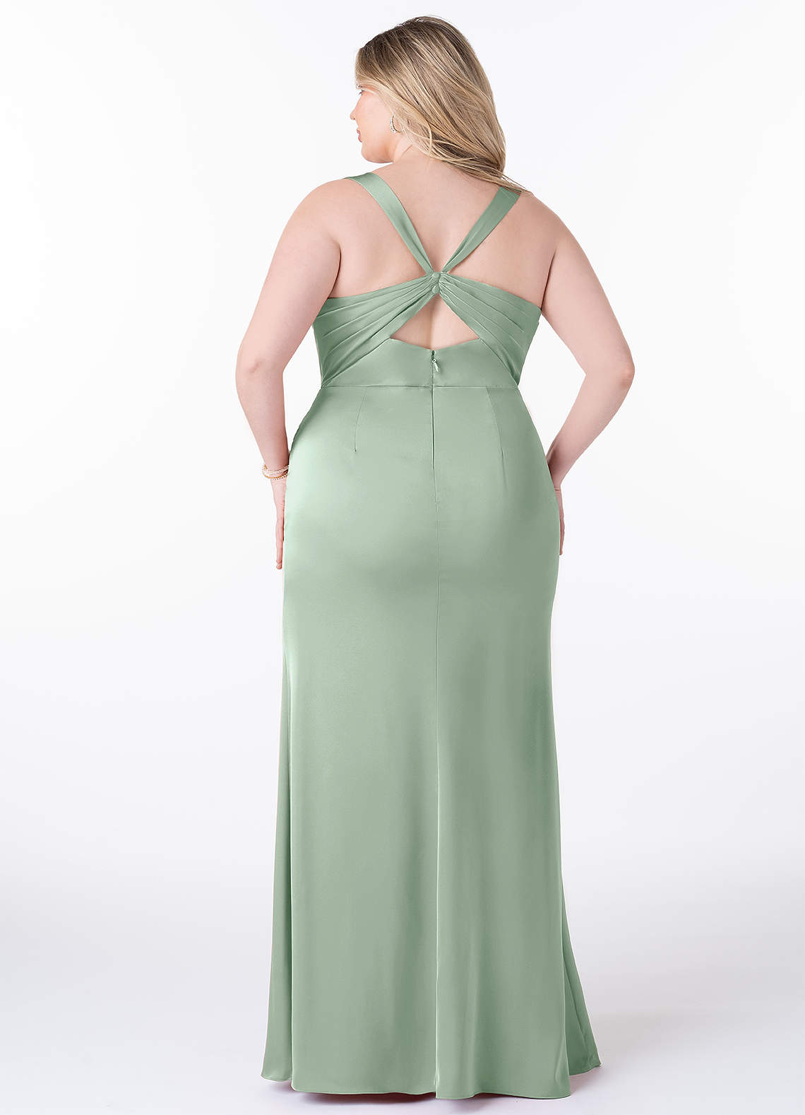 Azazie Mero Bridesmaid Dresses Agave Sheath Pleated Stretch Satin Dress image6