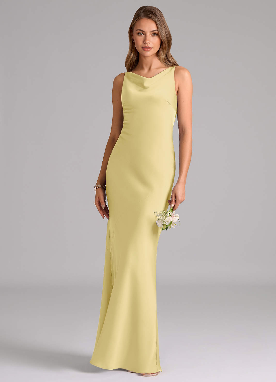 Azazie Allettie Bridesmaid Dresses Lemon Sorbet Mermaid Stretch Satin Dress image1