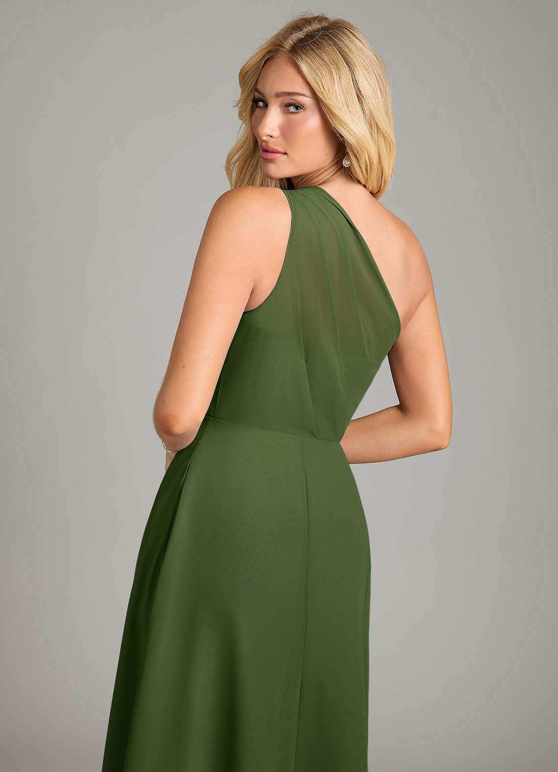 Azazie Phaedra Bridesmaid Dresses Olive A-Line One Shoulder Chiffon Dress image5