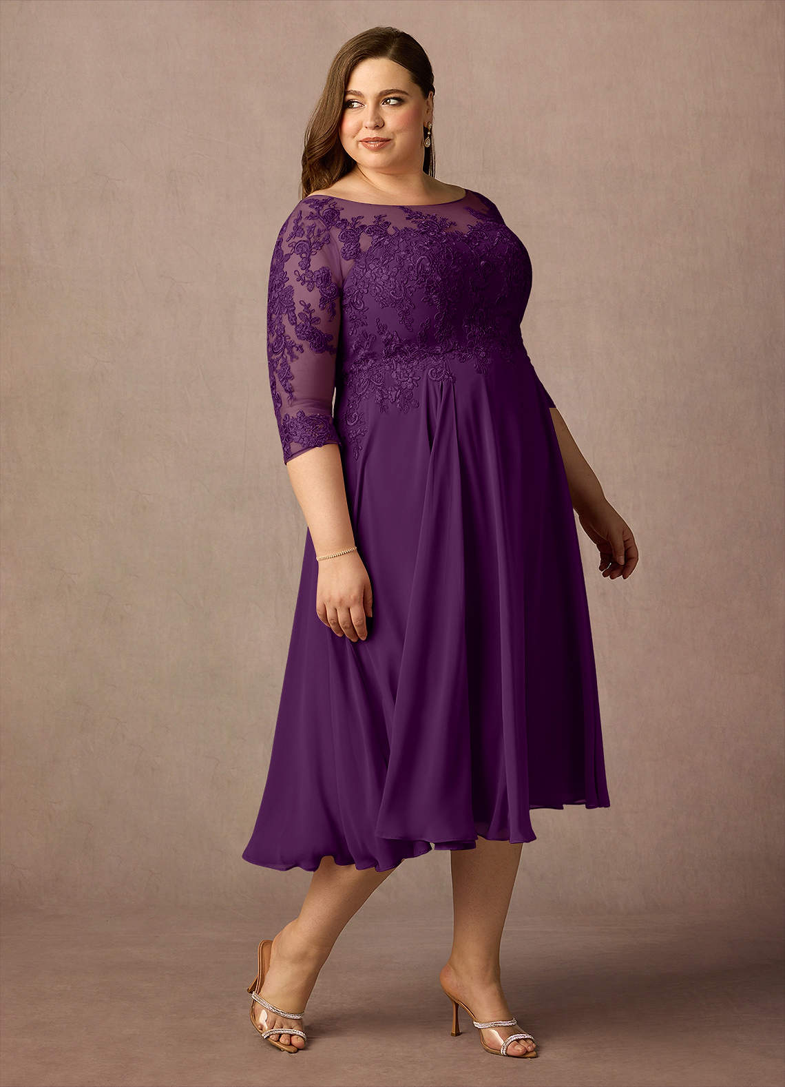 Azazie Marge Mother of the Bride Dresses Grape A-Line Scoop Lace Chiffon Dress image9