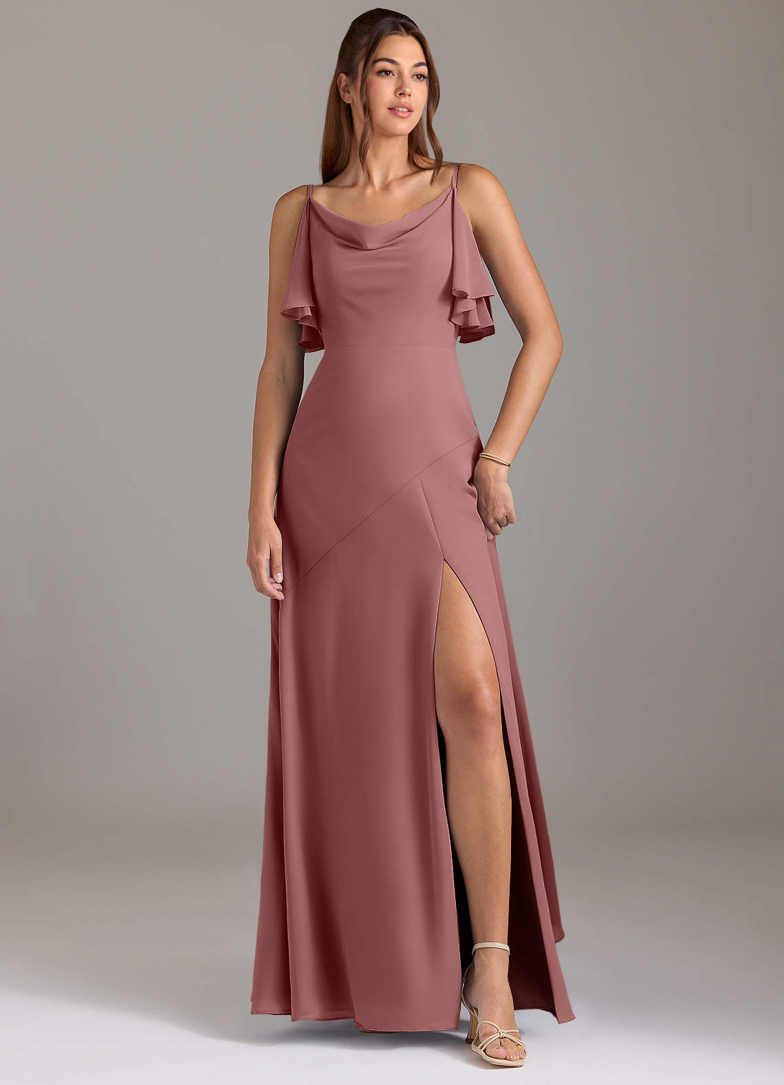 Azazie Darcia Bridesmaid Dresses Desert Rose A-Line Side Slit Chiffon Dress image1